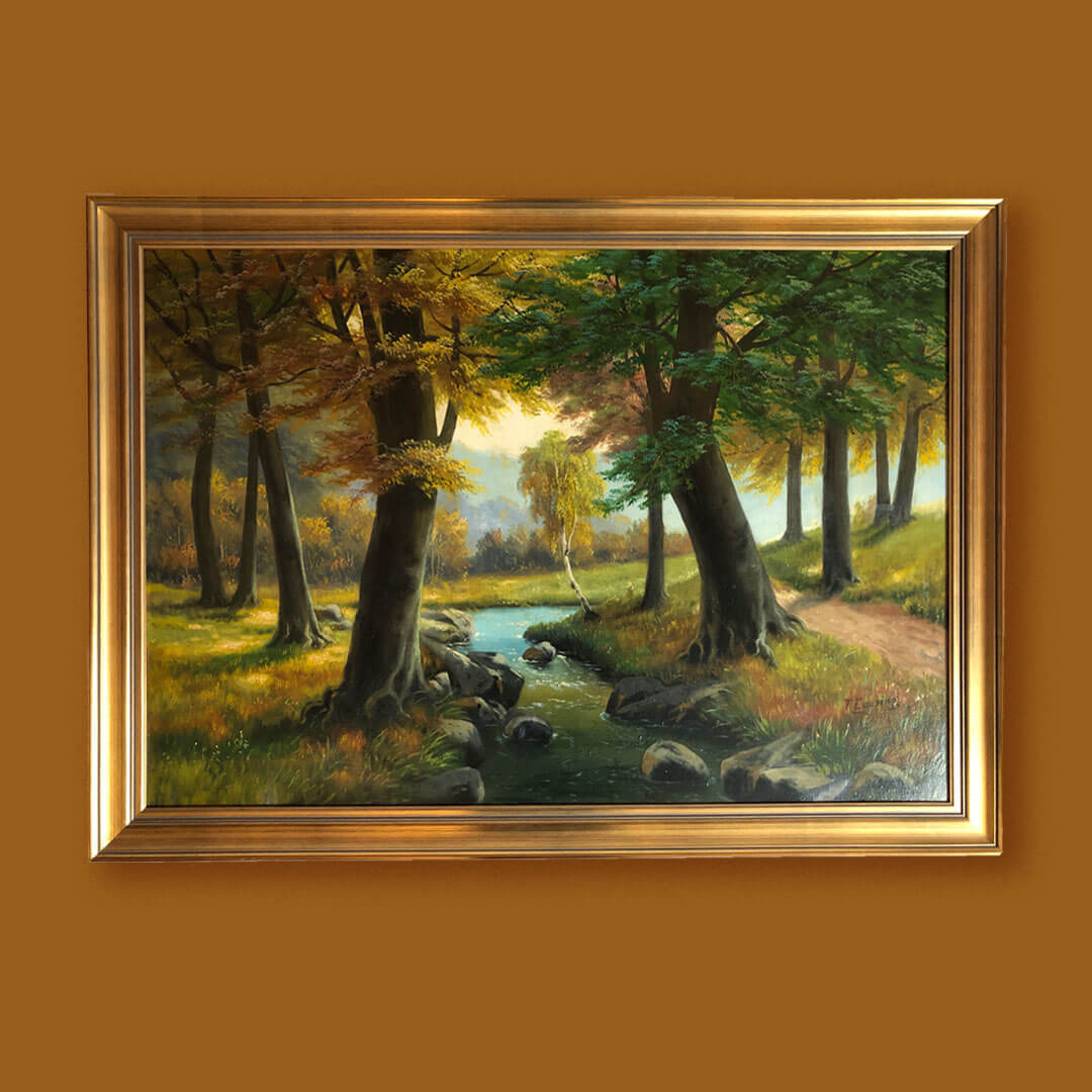 Ölgemälde Landschaft Lansing Buchenwald mit Bach