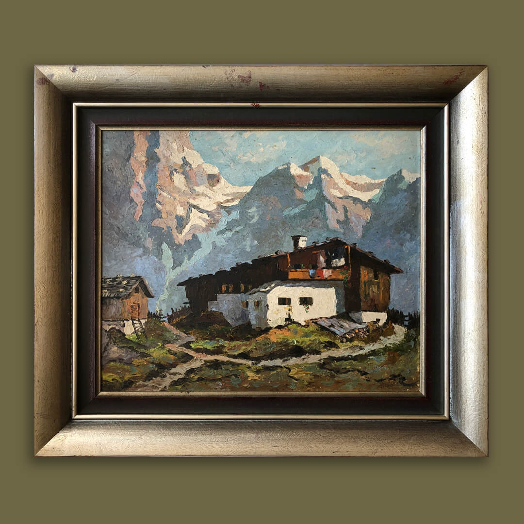 Ölgemälde Berge Alpenlandschaft mit Berggehöft
