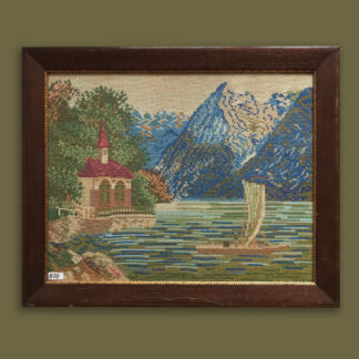 Stickbild mit Bergsee und Segelboot