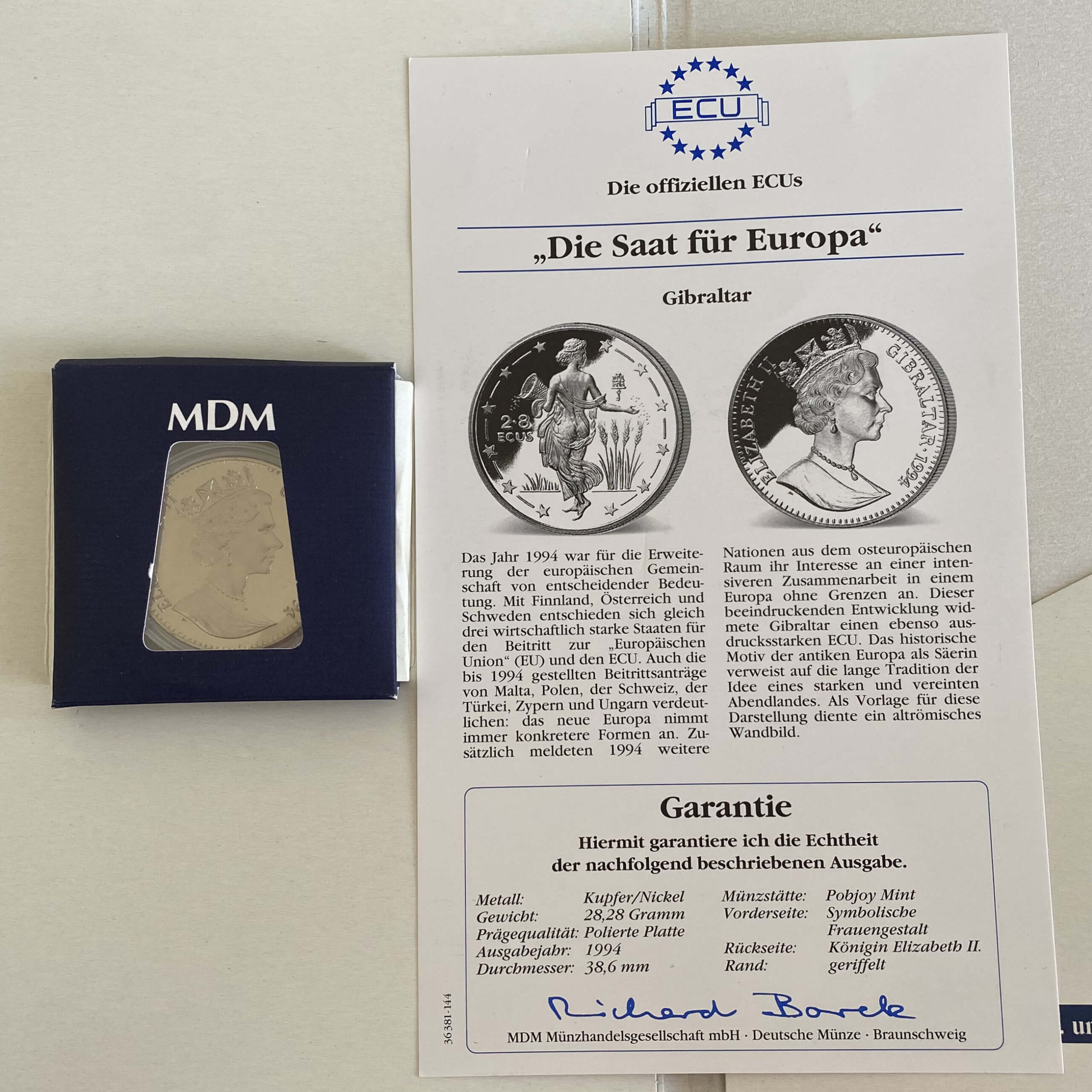 Gedenkprägung - Medaille - Münze: ECU Europa Gibraltar, 1994 – Bild 5