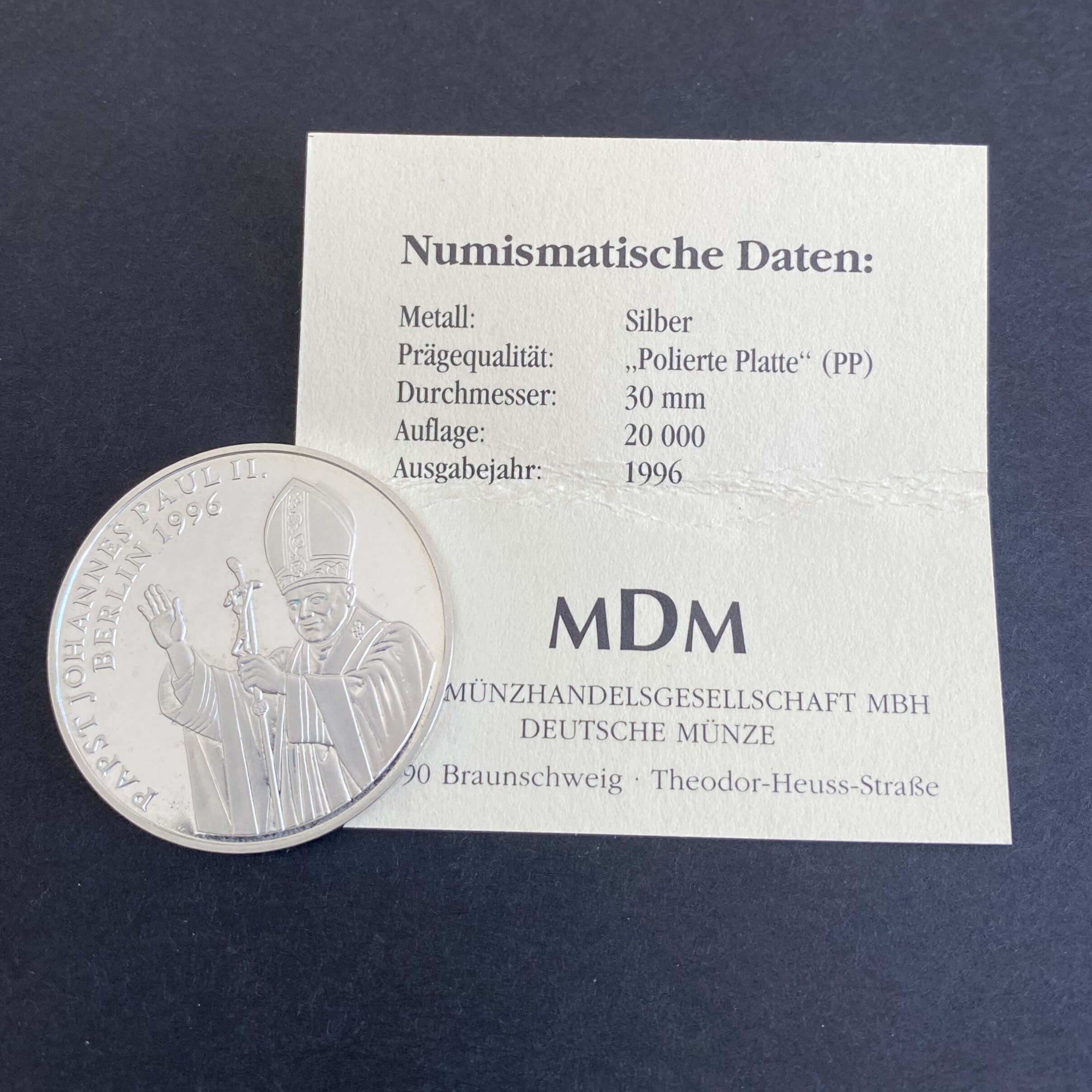 Gedenkprägung - Medaille - Münze: Papst Johannes Paul II, 1996 – Bild 2